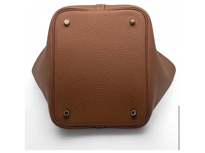 Hermès Borsa Picotin in pelle granulata Marrone Gold hardware - vista 3