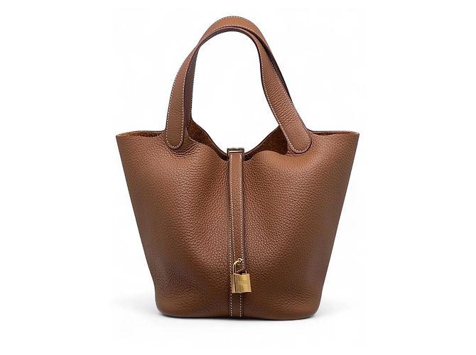 Hermès Borsa Picotin in pelle granulata Marrone Gold hardware - vista 4