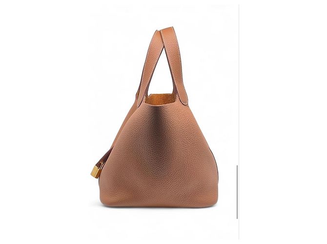 Hermès Borsa Picotin in pelle granulata Marrone Gold hardware - vista 5