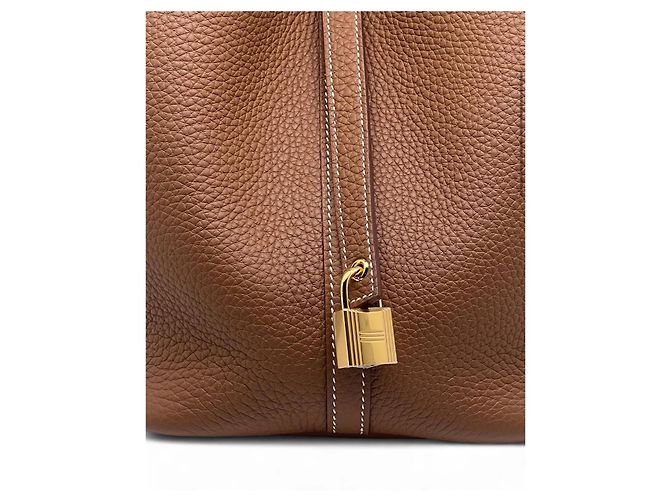 Hermès Borsa Picotin in pelle granulata Marrone Gold hardware - vista 6
