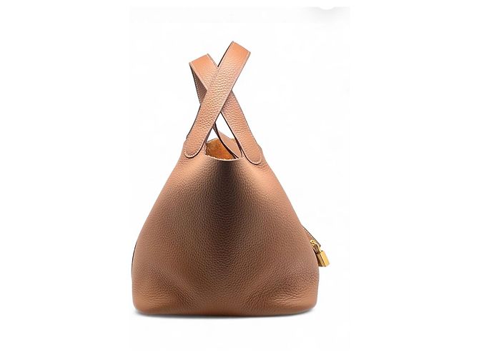 Hermès Borsa Picotin in pelle granulata Marrone Gold hardware - vista 7