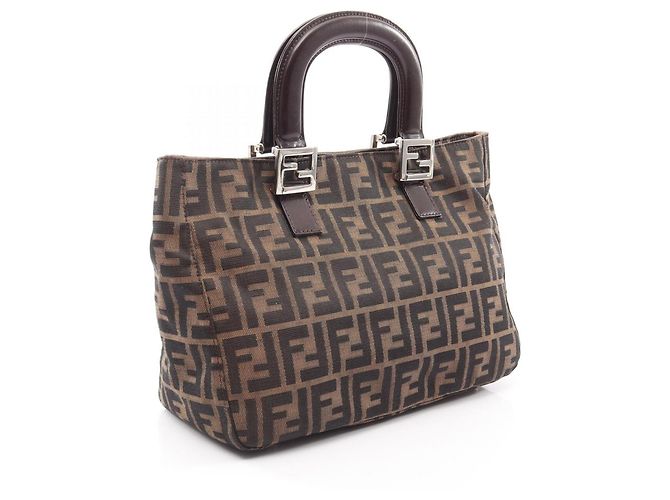 Borsa Fendi Zucca marrone in pelle e tela - vista 2