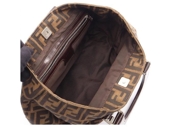 Borsa Fendi Zucca marrone in pelle e tela - vista 3