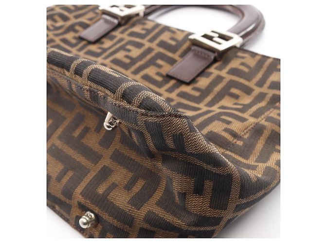 Borsa Fendi Zucca marrone in pelle e tela - vista 6