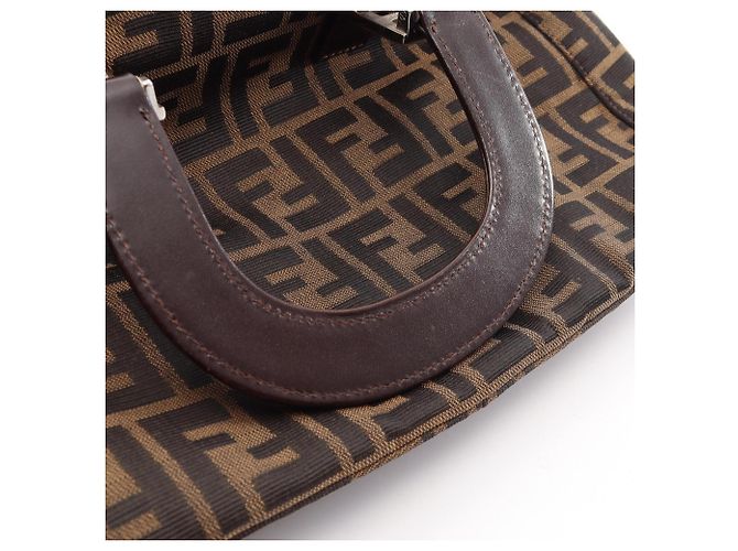 Borsa Fendi Zucca marrone in pelle e tela - vista 9