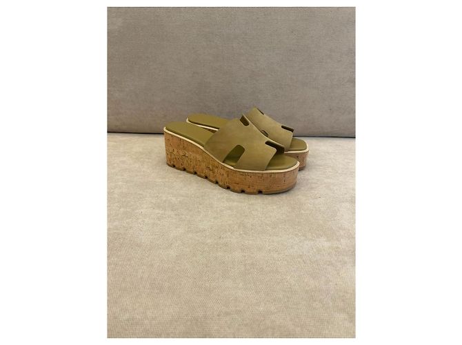 Hermès Eze 30 Sandali con zeppa in pelle Toundra Beige - vista 3