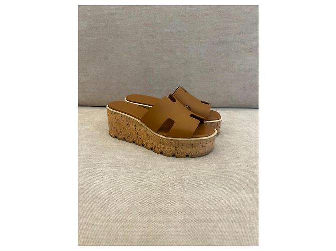 Hermès Eze 30 Sandali con zeppa in pelle naturale Marrone - vista 3