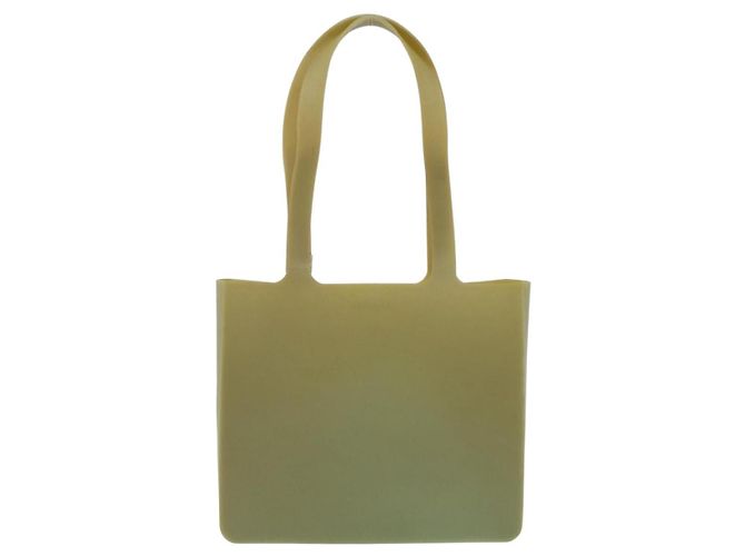 Tote Chanel Vintage Logo in plastica Cachi - vista 2
