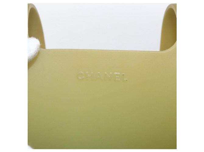 Tote Chanel Vintage Logo in plastica Cachi - vista 6