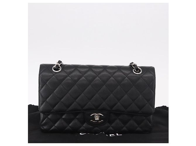 Borsa CHANEL Chain Matelasse 25 in pelle Caviar nera con CC argento Autentica yk20612SM - vista 29