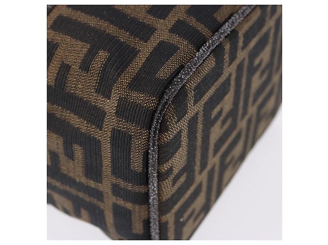 FENDI Zucca Canvas Neceser de Maquillaje Marrón Tono Dorado Auth 192727 Castaño - vista 10