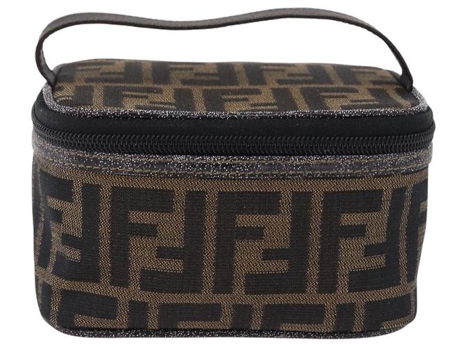FENDI Zucca Canvas Neceser de Maquillaje Marrón Tono Dorado Auth 192727 Castaño - vista 2