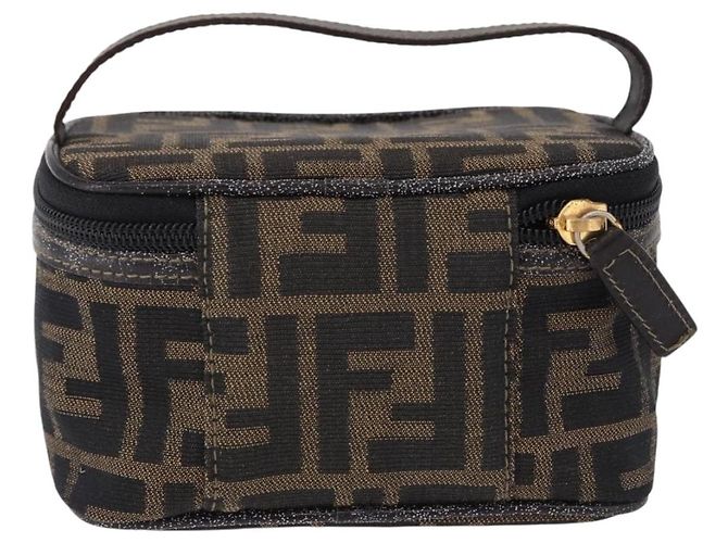 FENDI Zucca Canvas Neceser de Maquillaje Marrón Tono Dorado Auth 192727 Castaño - vista 3