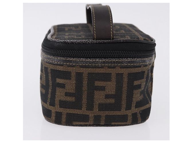 FENDI Zucca Canvas Neceser de Maquillaje Marrón Tono Dorado Auth 192727 Castaño - vista 4