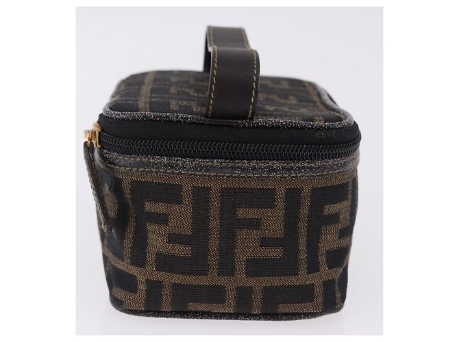 FENDI Zucca Canvas Neceser de Maquillaje Marrón Tono Dorado Auth 192727 Castaño - vista 5