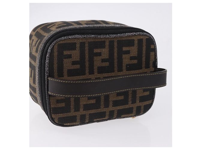 FENDI Zucca Canvas Neceser de Maquillaje Marrón Tono Dorado Auth 192727 Castaño - vista 6