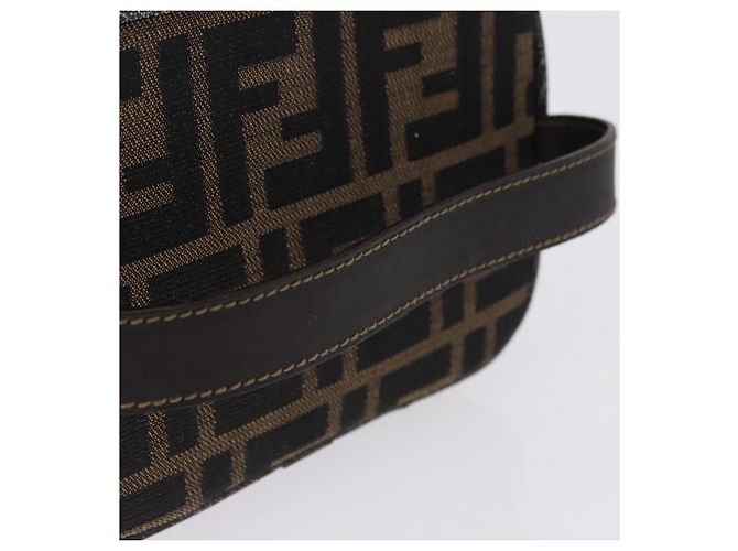 FENDI Zucca Canvas Neceser de Maquillaje Marrón Tono Dorado Auth 192727 Castaño - vista 7