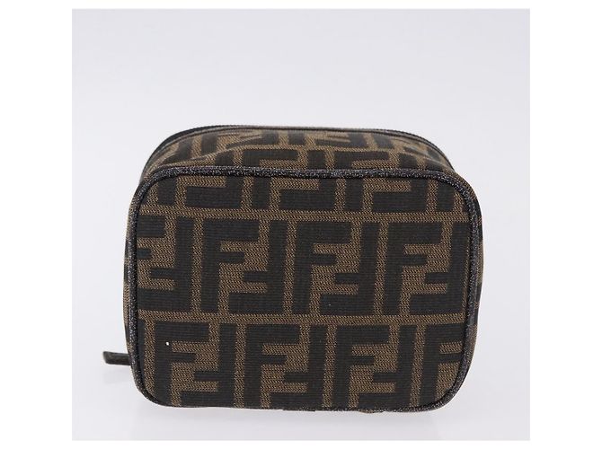 FENDI Zucca Canvas Neceser de Maquillaje Marrón Tono Dorado Auth 192727 Castaño - vista 9