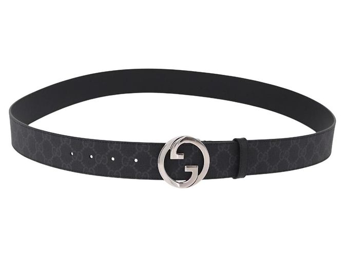 Cinturón GUCCI GG Supreme Interlocking G PVC 53.1" Black 703147 Auth BA13786V Negro Plata - vista 2