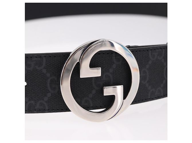 Cinturón GUCCI GG Supreme Interlocking G PVC 53.1" Black 703147 Auth BA13786V Negro Plata - vista 6