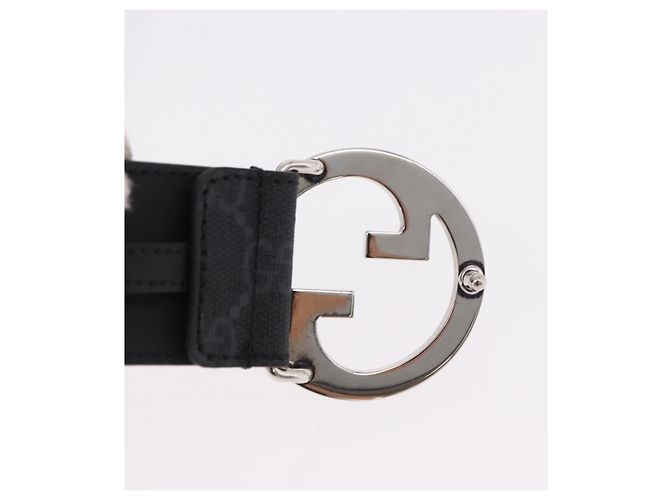 Cinturón GUCCI GG Supreme Interlocking G PVC 53.1" Black 703147 Auth BA13786V Negro Plata - vista 7