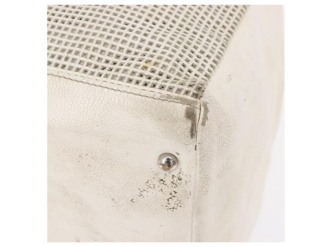 CHANEL COCO Handtasche aus Leder Elfenbein Silber CC Authentisch 192801 Roh - Ansicht 12