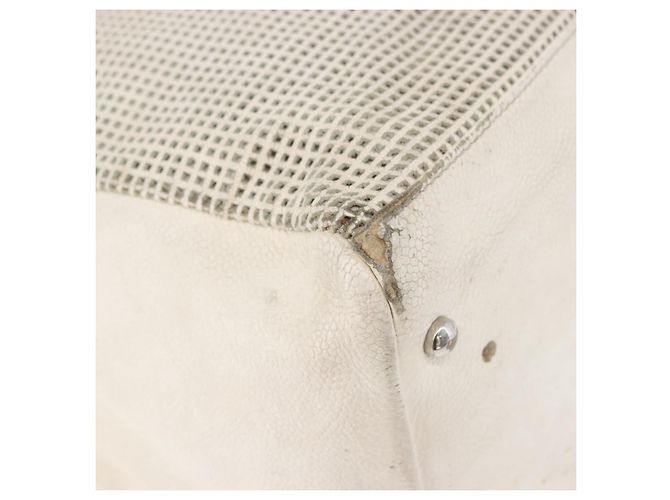 CHANEL COCO Handtasche aus Leder Elfenbein Silber CC Authentisch 192801 Roh - Ansicht 13