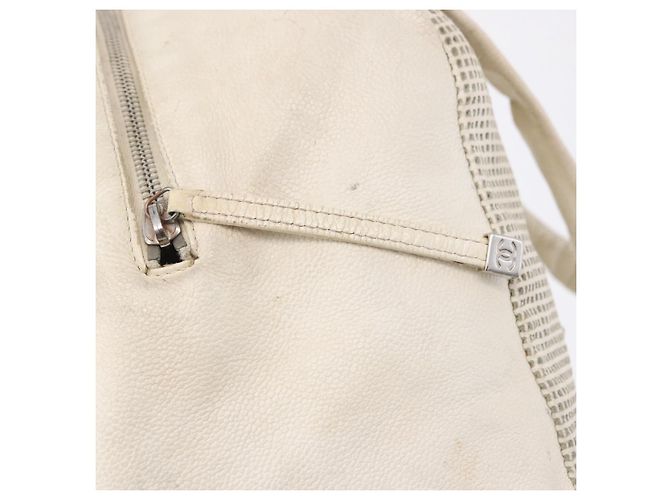 CHANEL COCO Handtasche aus Leder Elfenbein Silber CC Authentisch 192801 Roh - Ansicht 15