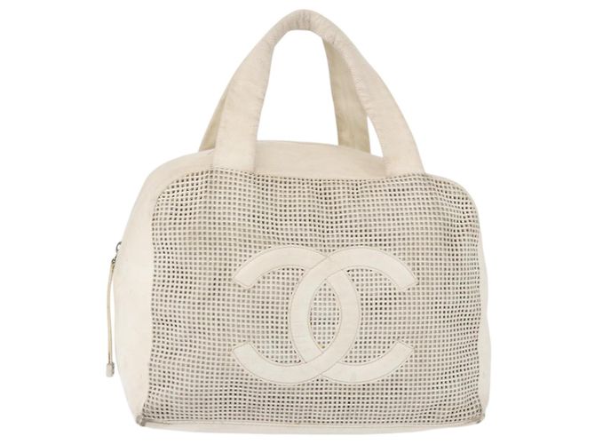 CHANEL COCO Handtasche aus Leder Elfenbein Silber CC Authentisch 192801 Roh - Ansicht 2