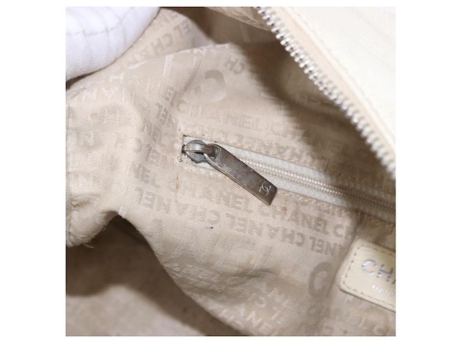 CHANEL COCO Handtasche aus Leder Elfenbein Silber CC Authentisch 192801 Roh - Ansicht 20