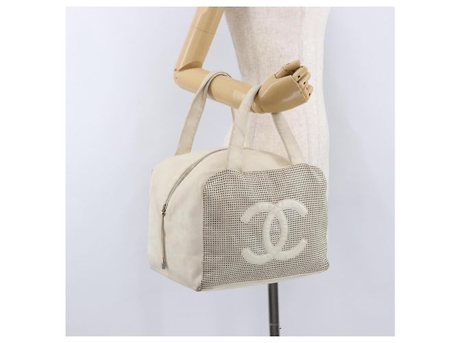 CHANEL COCO Handtasche aus Leder Elfenbein Silber CC Authentisch 192801 Roh - Ansicht 23