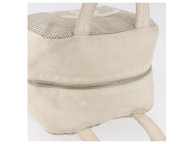 CHANEL COCO Handtasche aus Leder Elfenbein Silber CC Authentisch 192801 Roh - Ansicht 7