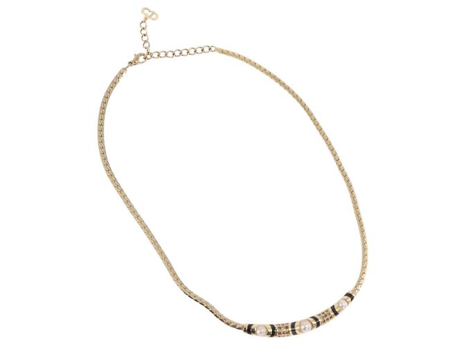 Collana Choker Christian Dior Metallo Tonalità Oro Auth SW2531 - vista 2