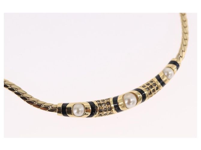 Collana Choker Christian Dior Metallo Tonalità Oro Auth SW2531 - vista 3