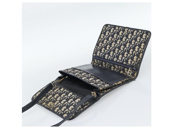 Borsa a tracolla Christian Dior Trotter Canvas Navy Gold Auth fm5383 D'oro Blu navy - vista 14
