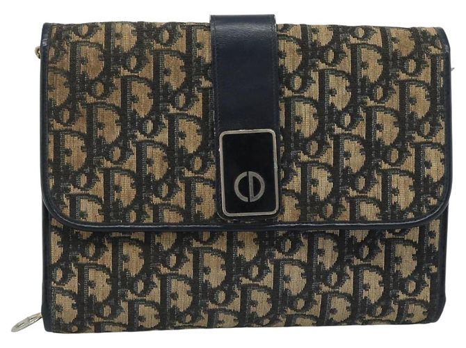 Borsa a tracolla Christian Dior Trotter Canvas Navy Gold Auth fm5383 D'oro Blu navy - vista 2