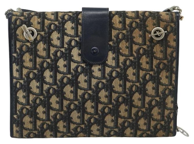 Borsa a tracolla Christian Dior Trotter Canvas Navy Gold Auth fm5383 D'oro Blu navy - vista 3