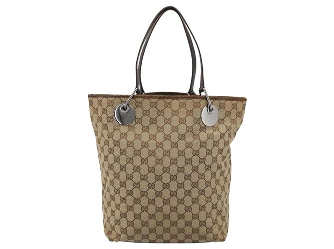 Borsa Tote GUCCI GG Canvas Beige Argento 120836 Auth 192823 - vista 2