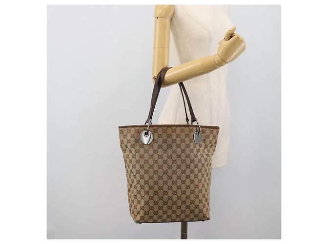 Borsa Tote GUCCI GG Canvas Beige Argento 120836 Auth 192823 - vista 21