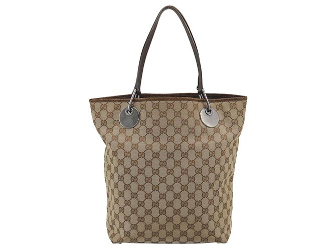 Borsa Tote GUCCI GG Canvas Beige Argento 120836 Auth 192823 - vista 3