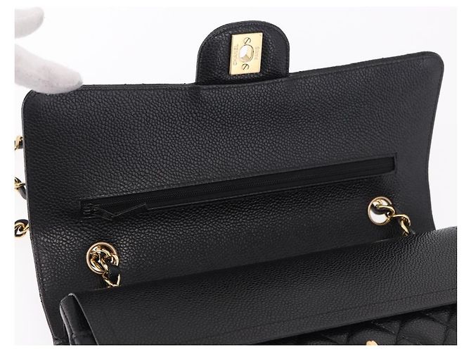 CHANEL Borsa a Spalla Chain Matelasse 25 Pelle Caviar Nera Oro CC Auth yk20614SM Nero D'oro - vista 16