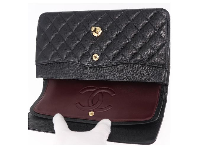 CHANEL Borsa a Spalla Chain Matelasse 25 Pelle Caviar Nera Oro CC Auth yk20614SM Nero D'oro - vista 18