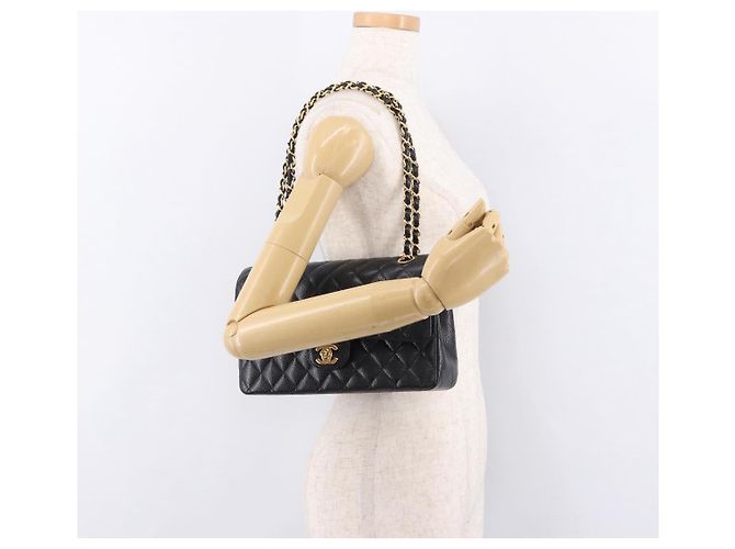 CHANEL Borsa a Spalla Chain Matelasse 25 Pelle Caviar Nera Oro CC Auth yk20614SM Nero D'oro - vista 27