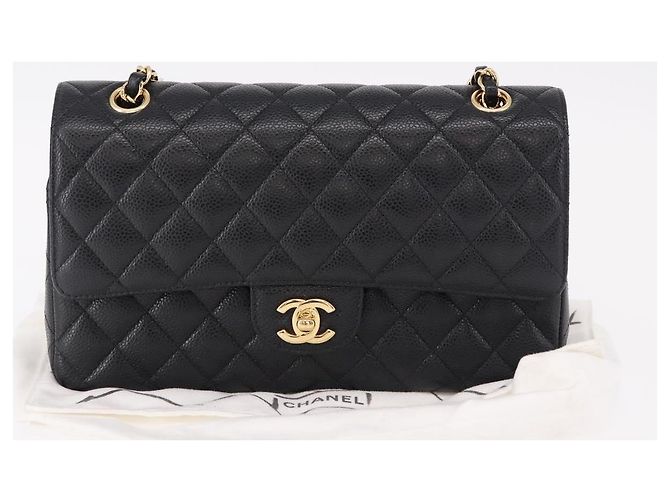 CHANEL Borsa a Spalla Chain Matelasse 25 Pelle Caviar Nera Oro CC Auth yk20614SM Nero D'oro - vista 28