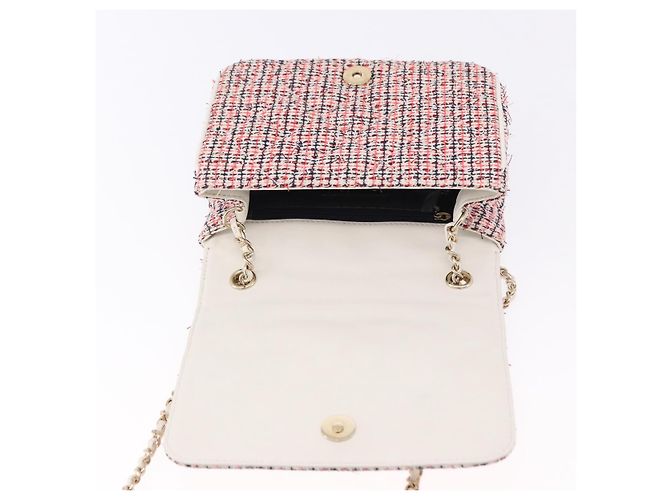 CHANEL Matelasse Chain Shoulder Bag Tweed Red Gold CC Auth 192084SAM Golden - view 15