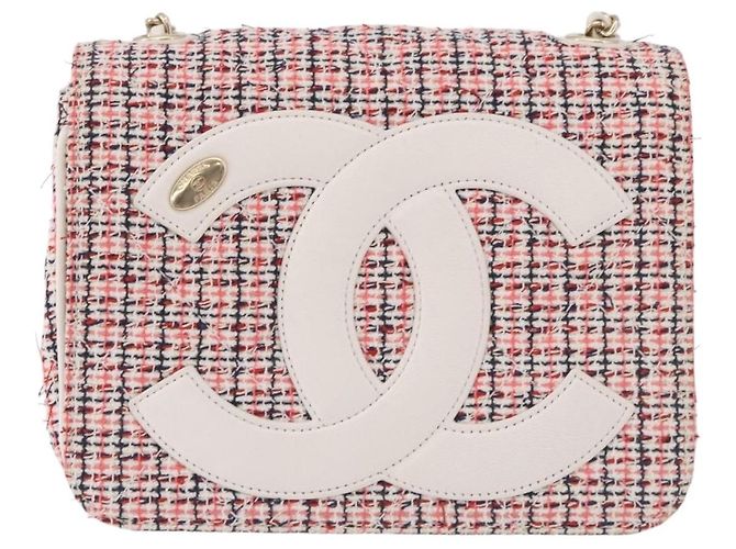 CHANEL Matelasse Chain Shoulder Bag Tweed Red Gold CC Auth 192084SAM Golden - view 2
