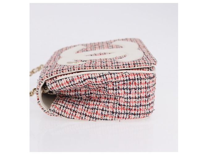 CHANEL Matelasse Chain Shoulder Bag Tweed Red Gold CC Auth 192084SAM Golden - view 5