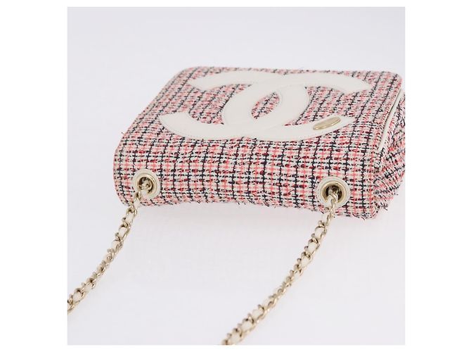 CHANEL Matelasse Chain Shoulder Bag Tweed Red Gold CC Auth 192084SAM Golden - view 6