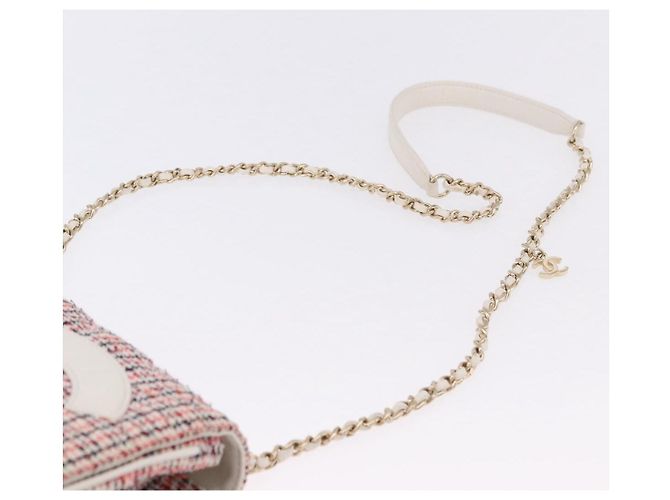 CHANEL Matelasse Chain Shoulder Bag Tweed Red Gold CC Auth 192084SAM Golden - view 8