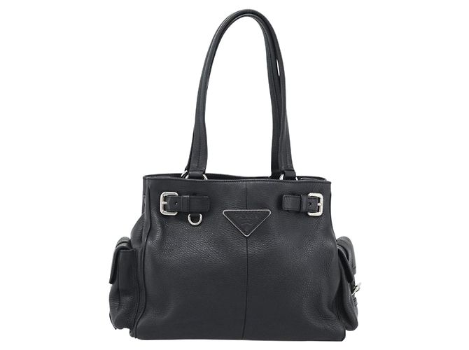 PRADA Tote Bag Vittero Dino Leather Schwarz Silber Authentisch 192267SAM - Ansicht 2